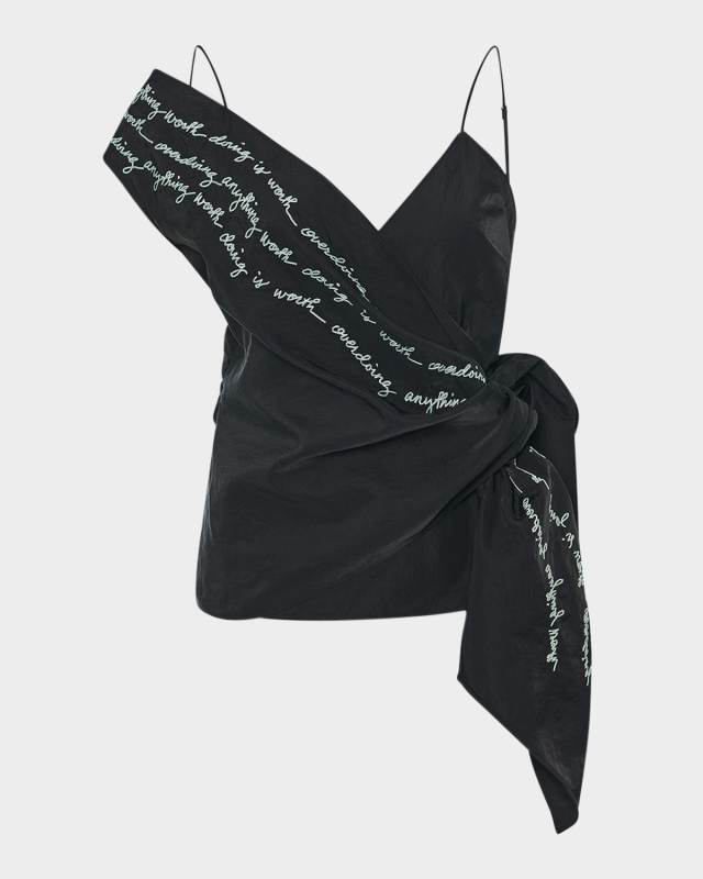 Donna Embroidered Cold-Shoulder Wrap Top
